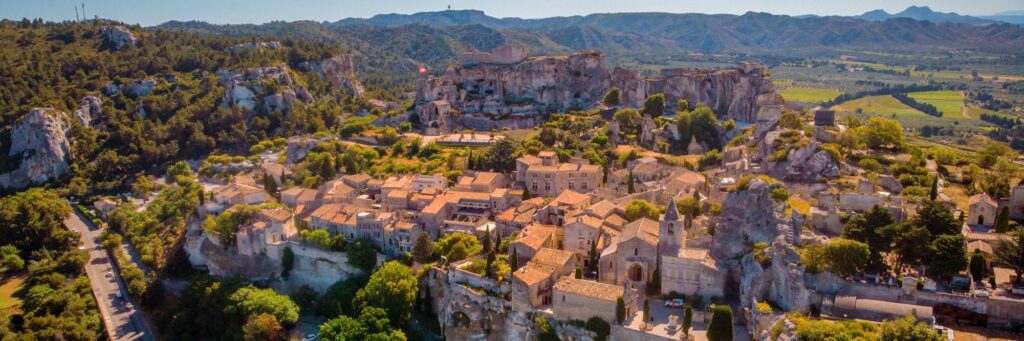 Les Baux de Provence village on the rock formation and its castle. France, Europe