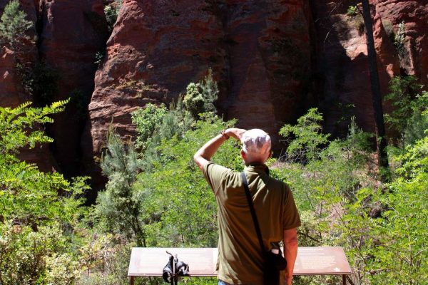 adult man looking at he famous nature park with red rock in the colorado provnce in france